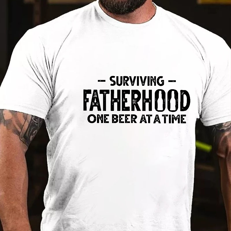 Surviving Fatherhood One Beer At A Time Funny Family Men's T-shirt
