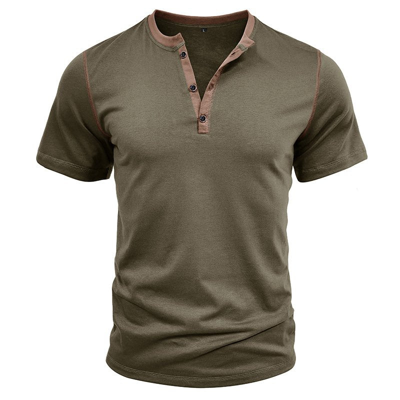 Men's Casual Henley Shirts Classic Button Cotton Short Sleeve T-Shirt