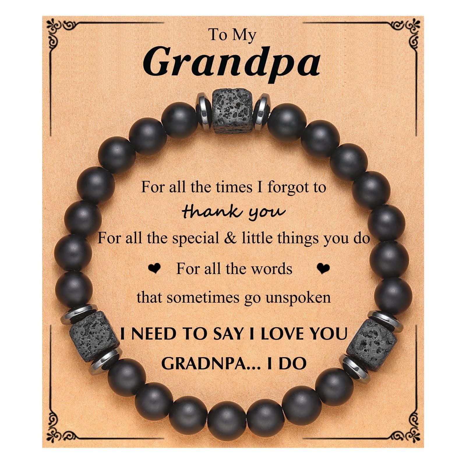 Black Frosted Square Volcanic Stone Father's Day Gift Bracelet