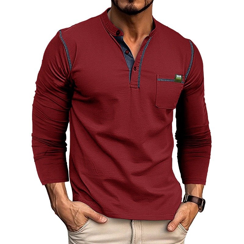 Casual Loose Henley Collar Plain Long Sleeve T-Shirt