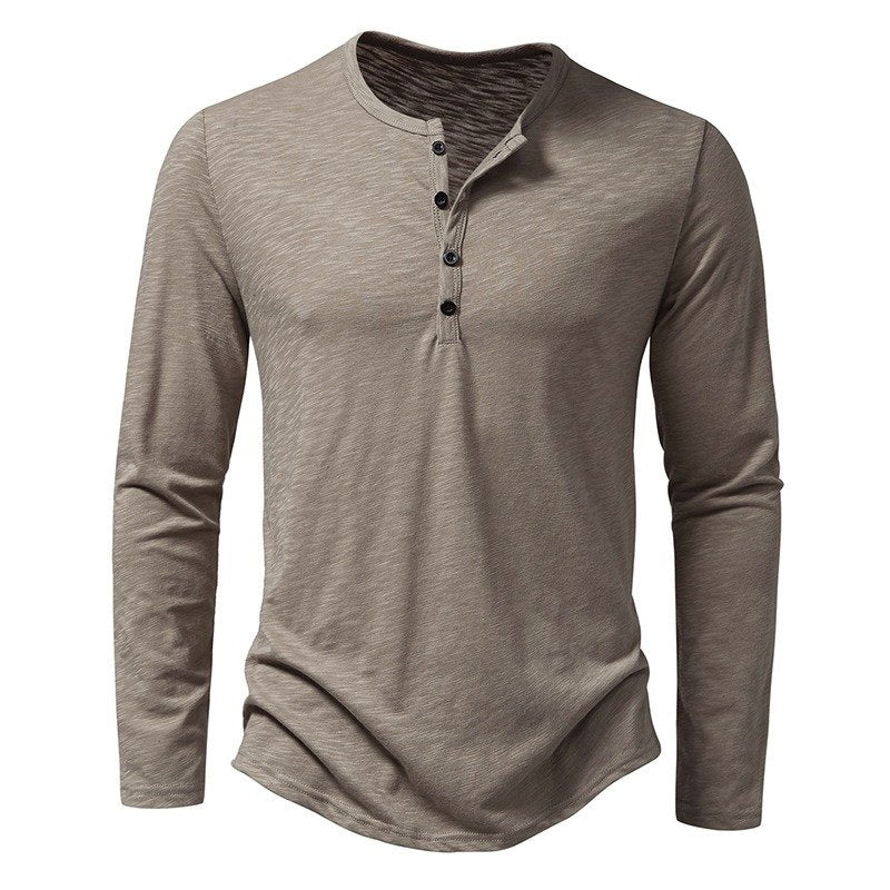 Men's Slub Cotton Henley Neck Long Sleeve T-Shirt