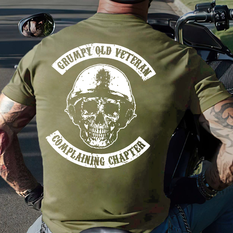Grumpy Old Veteran Complaining Chapter Skull Print Motorcycle T-shirt