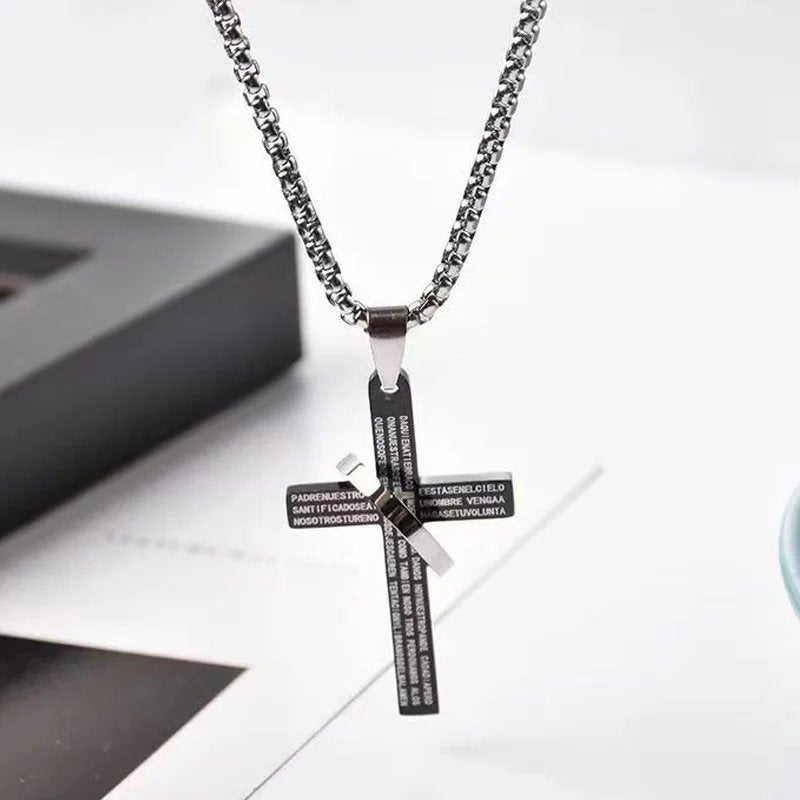 Titanium Steel Scripture Cross Necklace