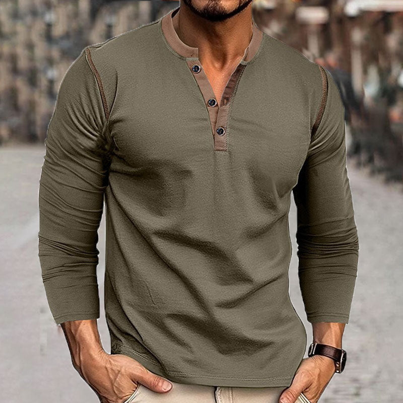 Plain Casual Henley Collar Long Sleeve T-Shirt