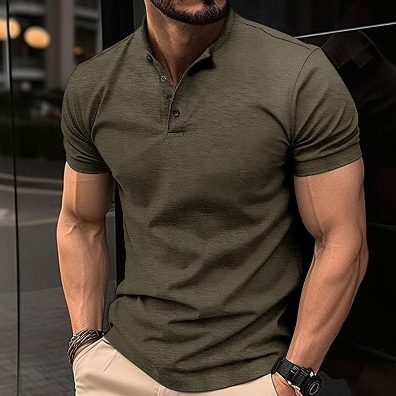 Henley Neck Polo Short Sleeve T-Shirt