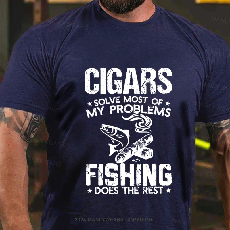 Cigars Solve Most Of My Problems Bourbon Solves The Rest Men's T-Shirt