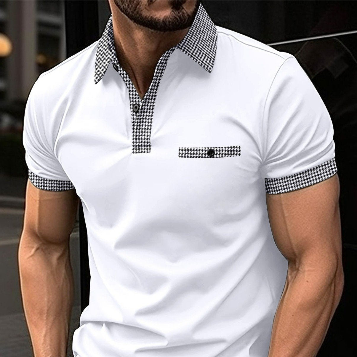 Men's Contrast Color Short-sleeved Polo Shirt