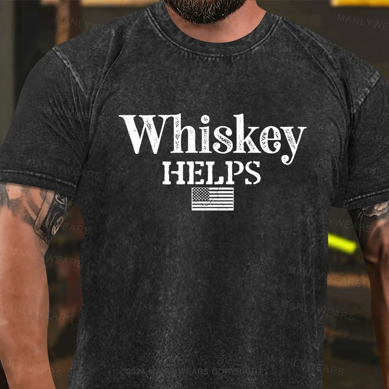 Whiskey Helps USA Flag Washed T-shirt