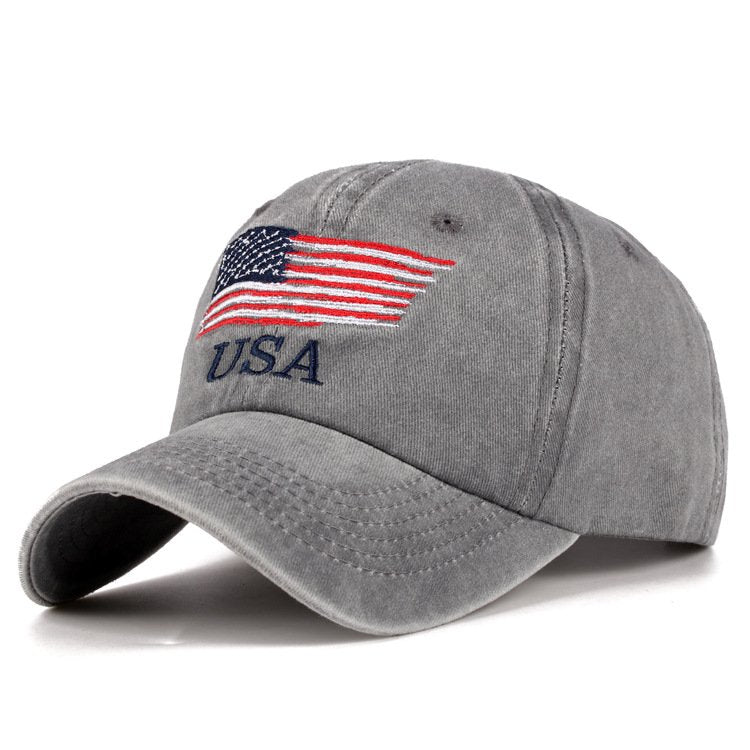 American Flag Embroidered Washed Baseball Cap