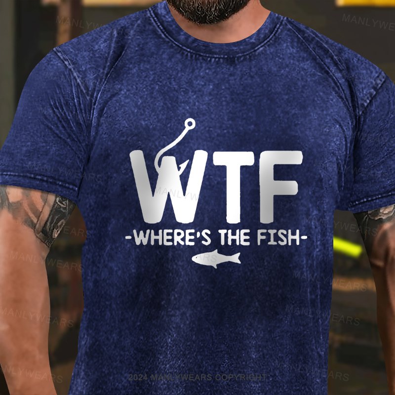 WTF - Where's The Fish Funny Washed T-Shirt