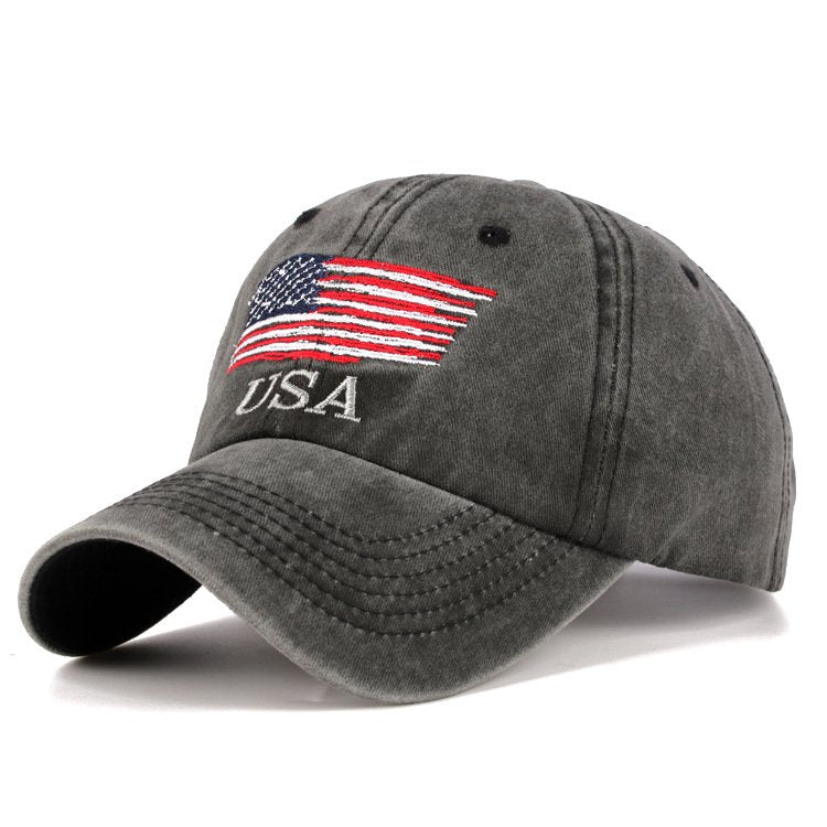 American Flag Embroidered Washed Baseball Cap