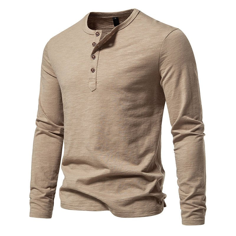 Men Outdoor Slim-Fit Crew Neck Long Sleeve Button Down Henley Tee