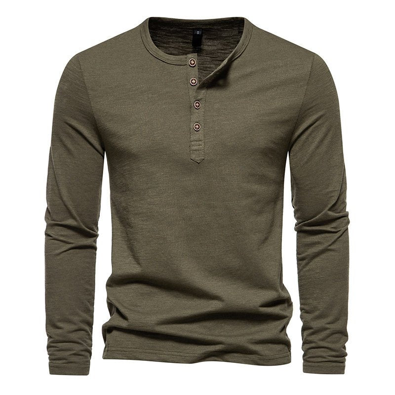 Men Outdoor Slim-Fit Crew Neck Long Sleeve Button Down Henley Tee