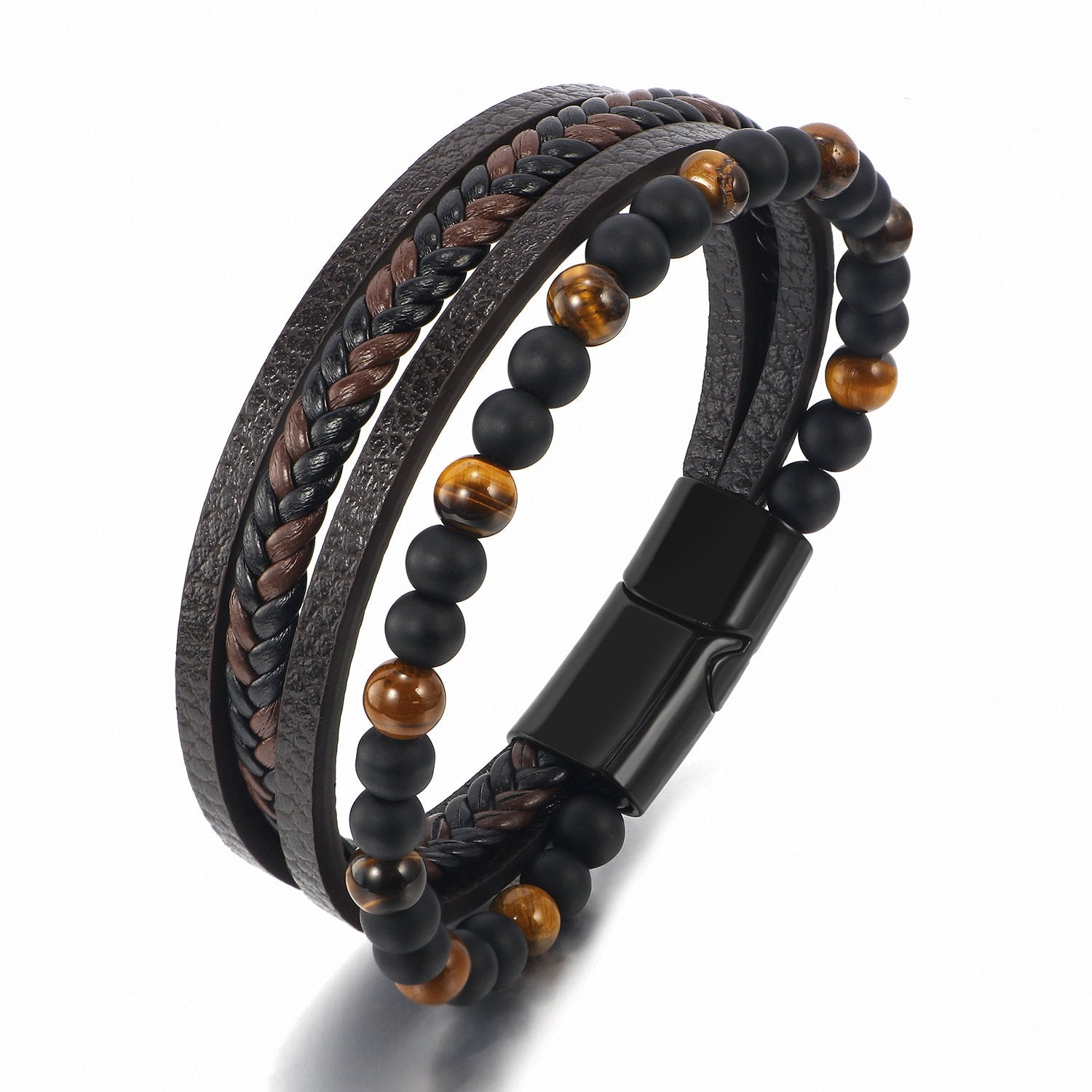 Leather Multilayer Bracelets for Men Braided Beads Wristband Bracelet