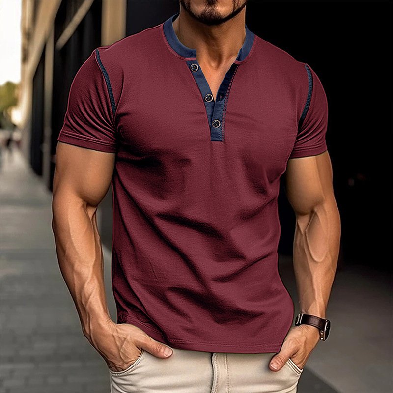 Men's Casual Henley Shirts Classic Button Cotton Short Sleeve T-Shirt