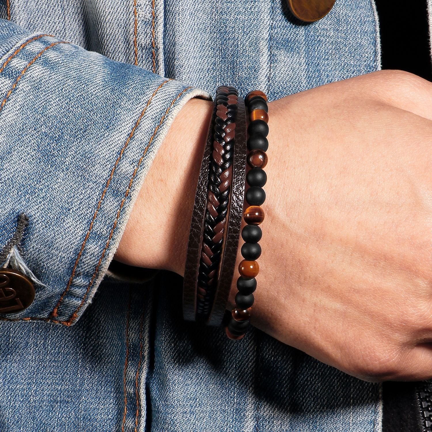 Leather Multilayer Bracelets for Men Braided Beads Wristband Bracelet