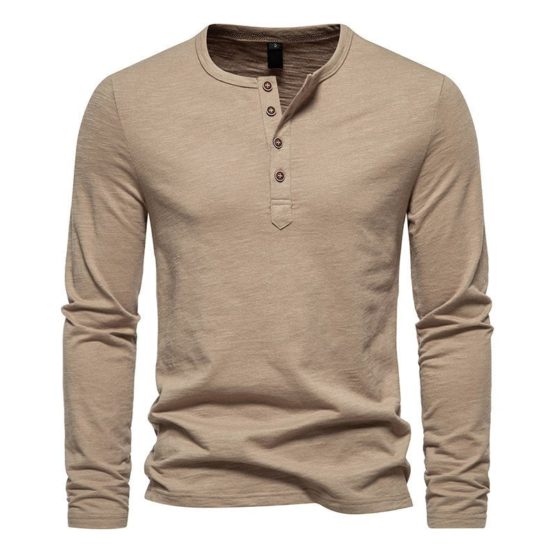 Men Outdoor Slim-Fit Crew Neck Long Sleeve Button Down Henley Tee