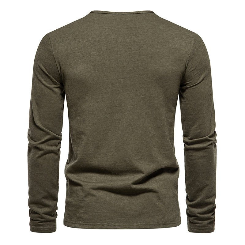 Men Outdoor Slim-Fit Crew Neck Long Sleeve Button Down Henley Tee