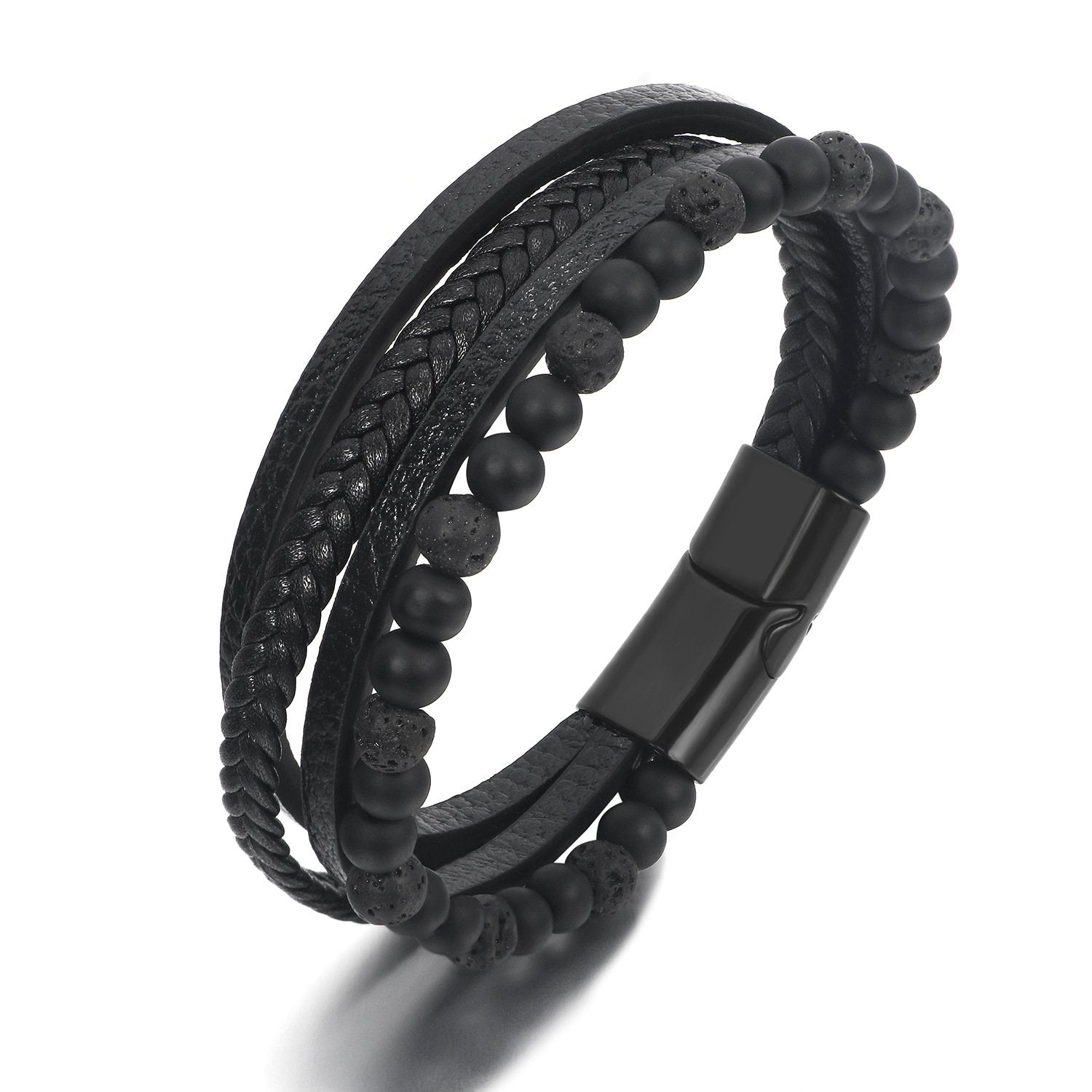 Leather Multilayer Bracelets for Men Braided Beads Wristband Bracelet