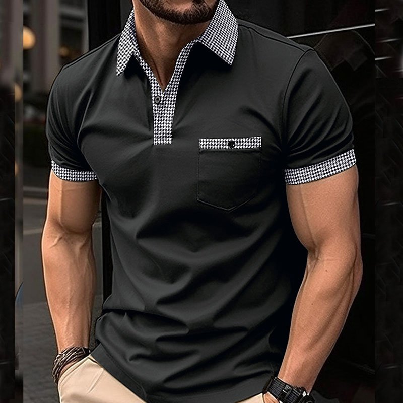 Men's Contrast Color Short-sleeved Polo Shirt