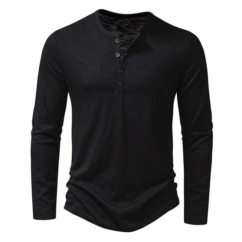 Men's Slub Cotton Henley Neck Long Sleeve T-Shirt