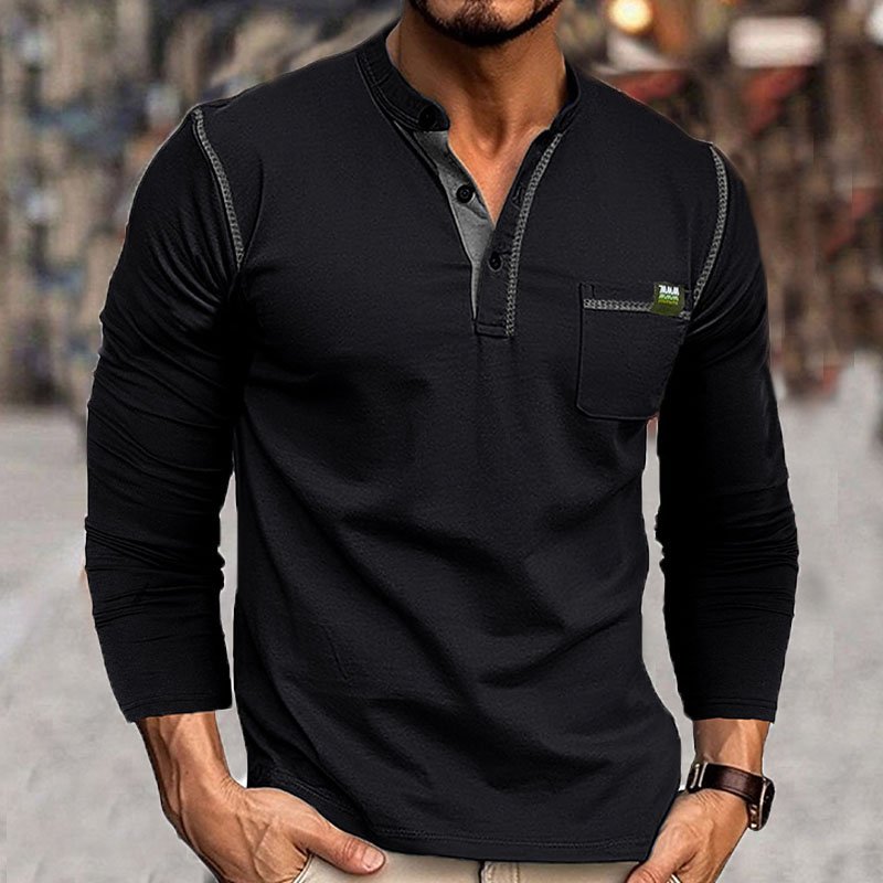 Casual Loose Henley Collar Plain Long Sleeve T-Shirt