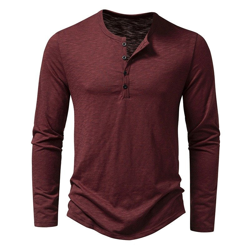 Men's Slub Cotton Henley Neck Long Sleeve T-Shirt