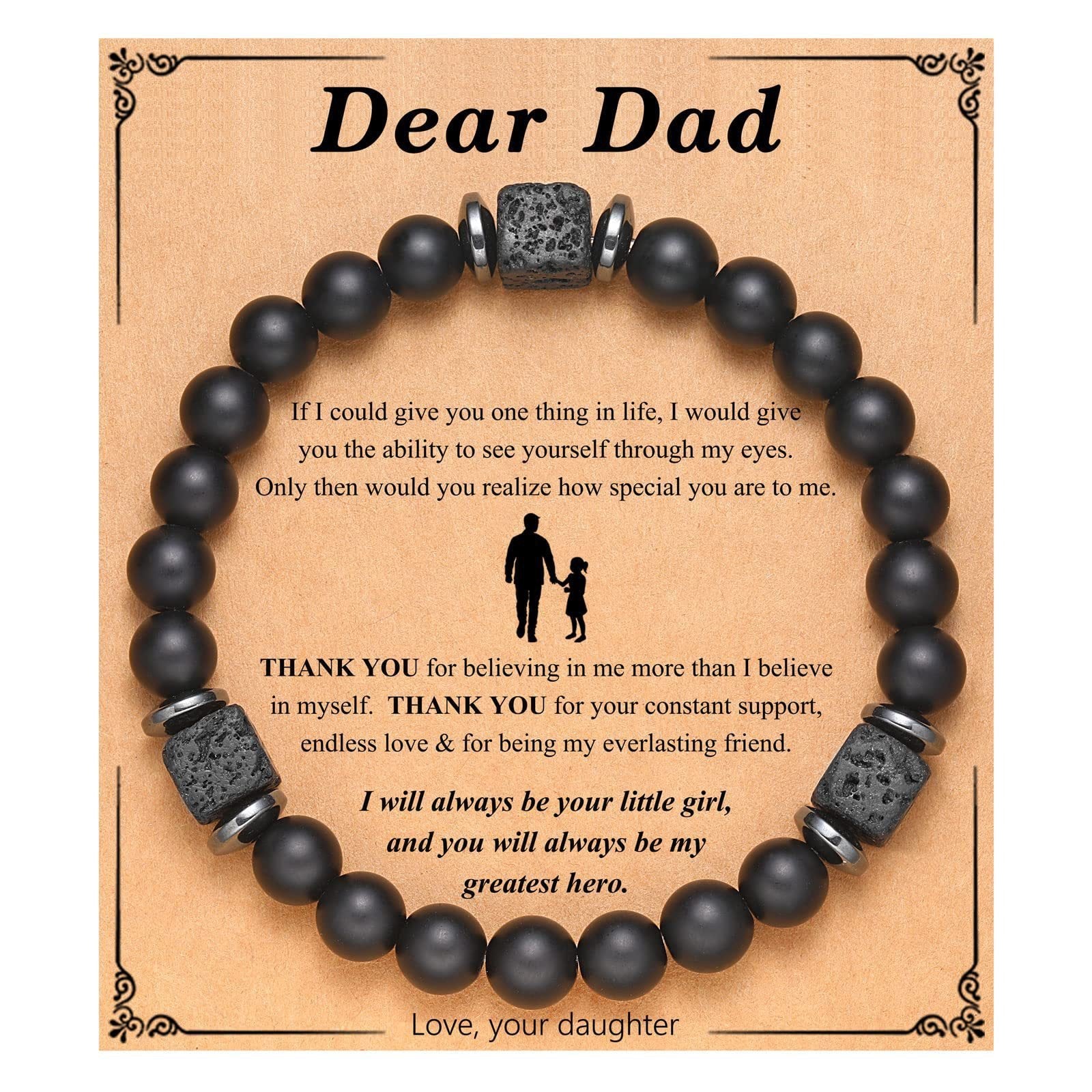 Black Frosted Square Volcanic Stone Father's Day Gift Bracelet