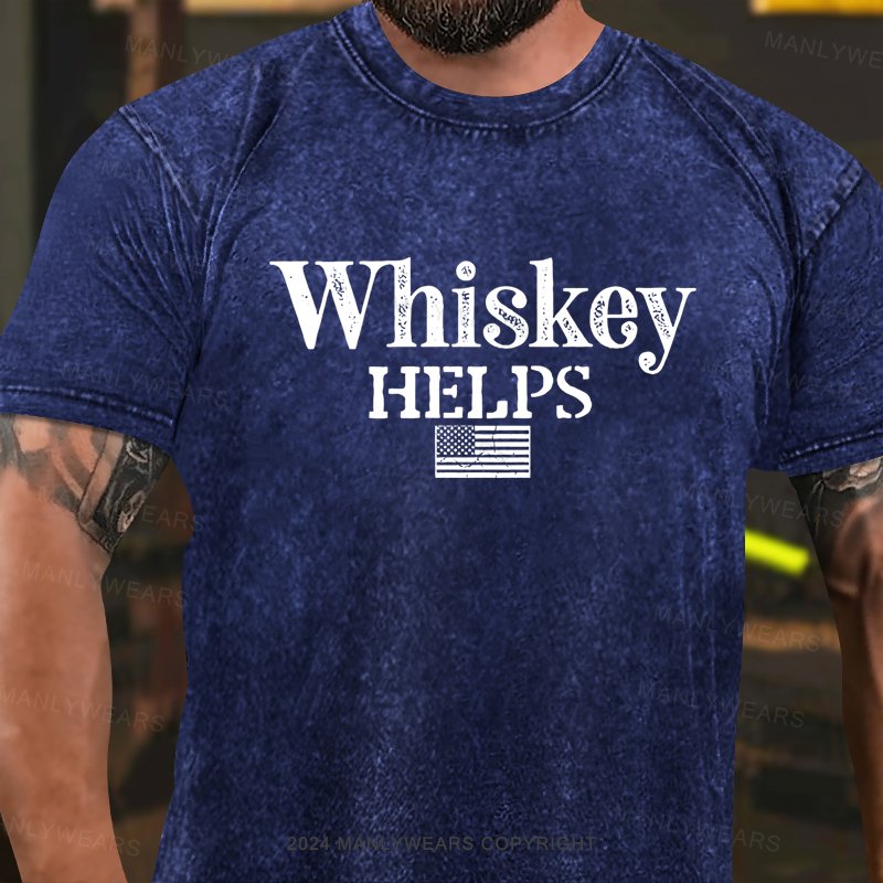 Whiskey Helps USA Flag Washed T-shirt