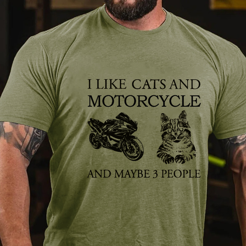 I Like Cats And Motorcycle And Maybe 3 People Funny Print T-shirt