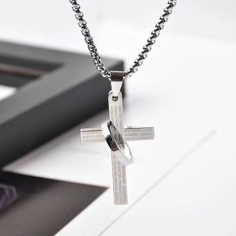 Titanium Steel Scripture Cross Necklace