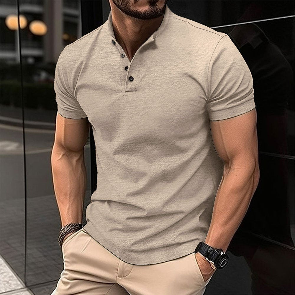 Henley Neck Polo Short Sleeve T-Shirt