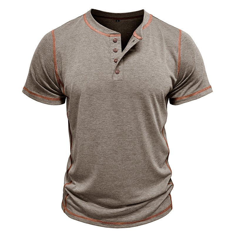 Men's Casual Henley Neck Striped Retro Short Sleeve T-Shirts