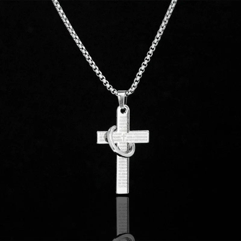 Titanium Steel Scripture Cross Necklace