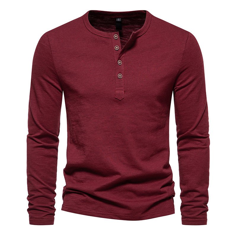 Men Outdoor Slim-Fit Crew Neck Long Sleeve Button Down Henley Tee