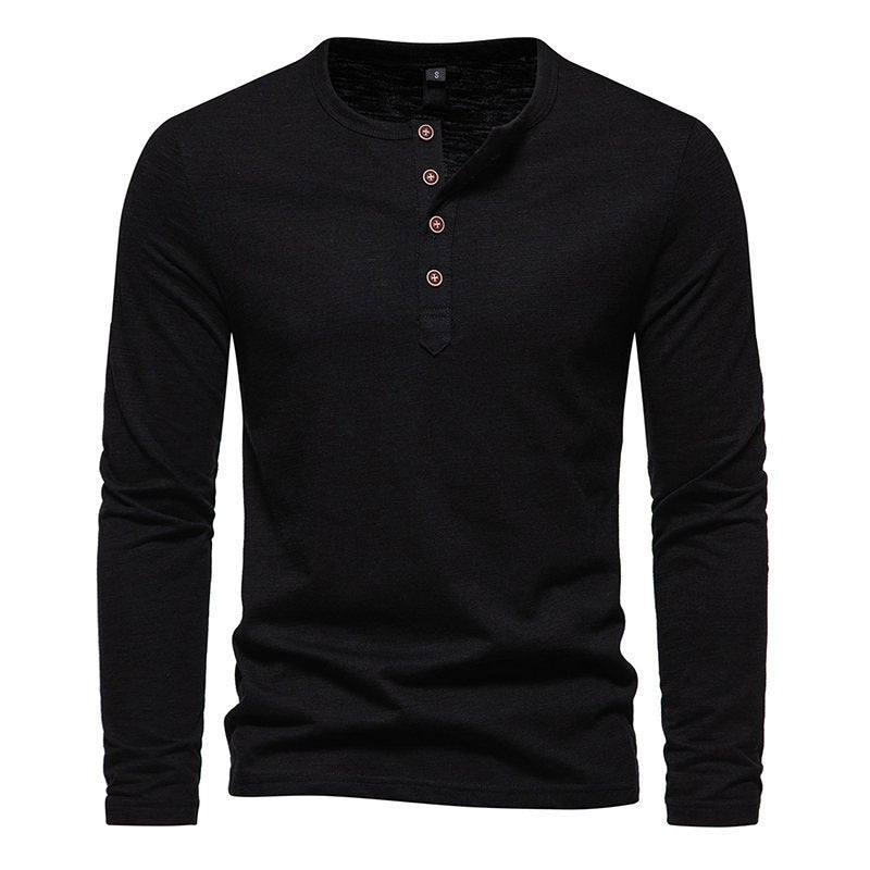 Men Outdoor Slim-Fit Crew Neck Long Sleeve Button Down Henley Tee