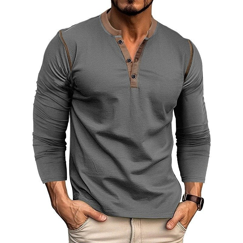 Plain Casual Henley Collar Long Sleeve T-Shirt