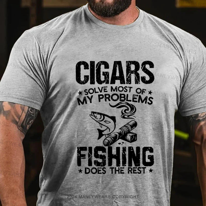 Cigars Solve Most Of My Problems Bourbon Solves The Rest Men's T-Shirt