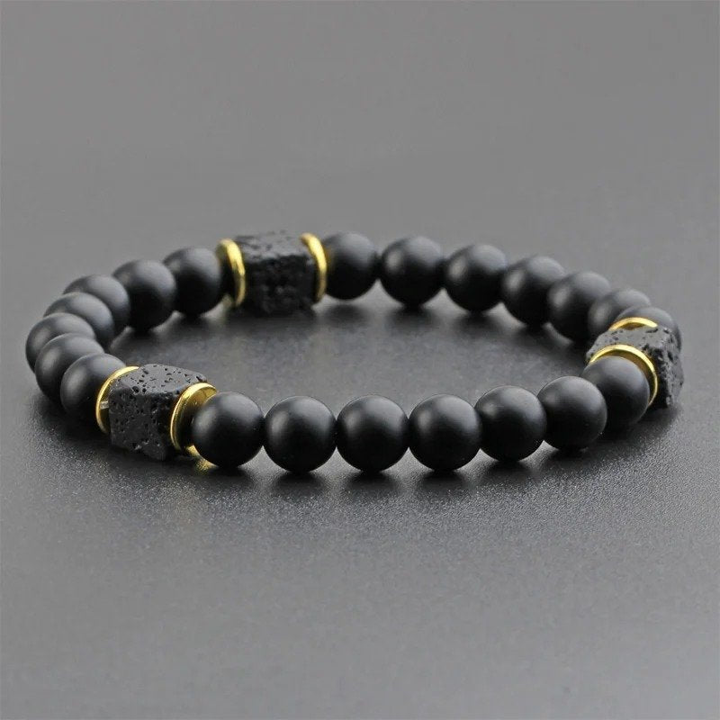 Black Frosted Square Volcanic Stone Father's Day Gift Bracelet