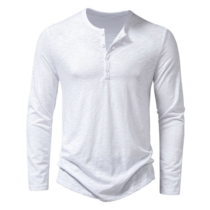 Men's Slub Cotton Henley Neck Long Sleeve T-Shirt