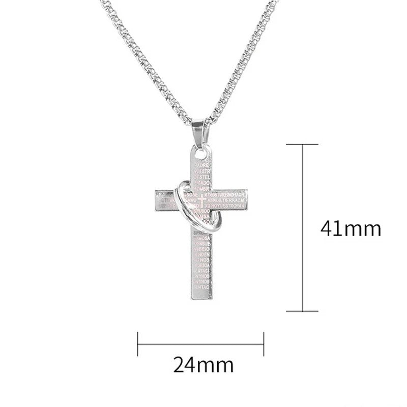 Titanium Steel Scripture Cross Necklace