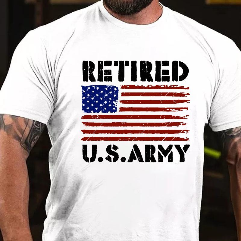 Vintage USA Flag Family Hero Proud Retired U.S Army Veteran T-shirt