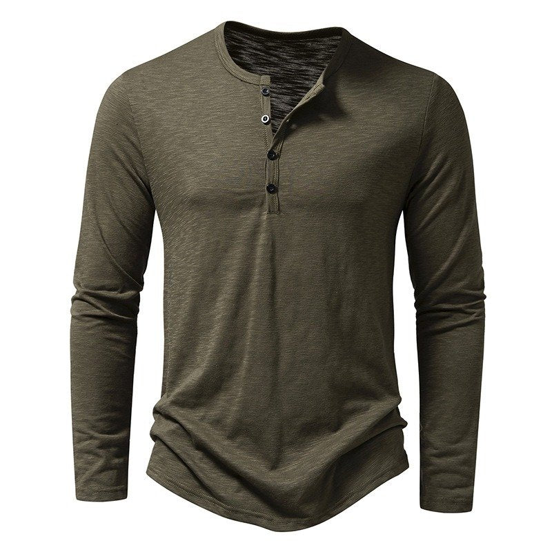 Men's Slub Cotton Henley Neck Long Sleeve T-Shirt