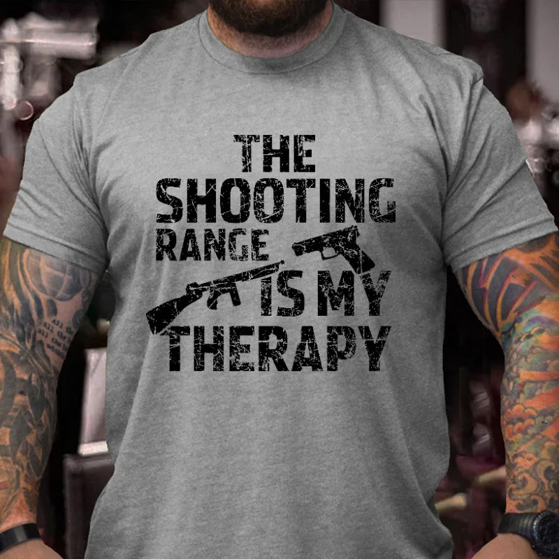 The Shooting Range Is My Therapy Gun Print Men's T-shirt