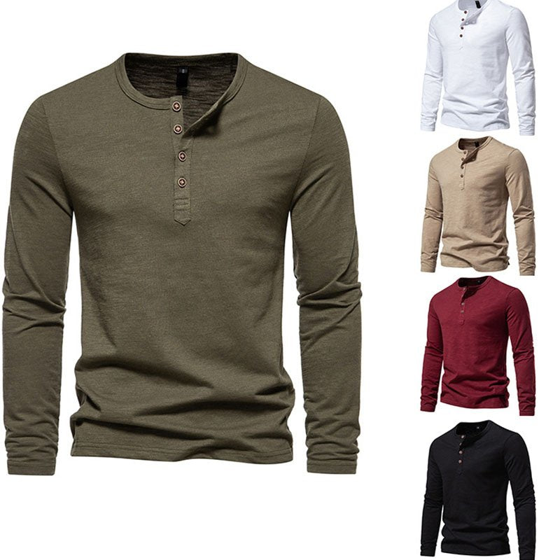 Men Outdoor Slim-Fit Crew Neck Long Sleeve Button Down Henley Tee