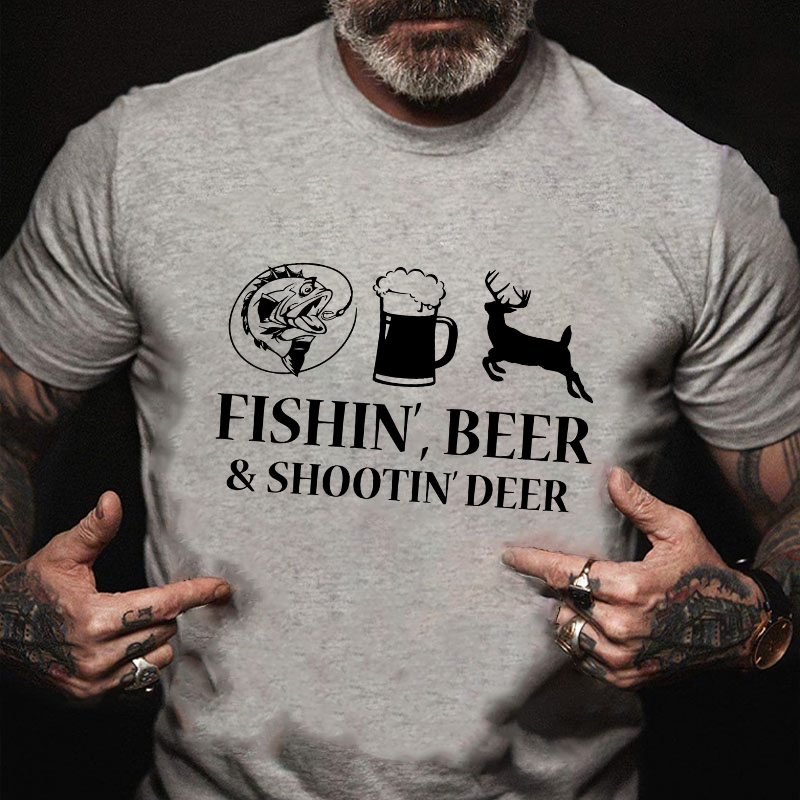Fishin', Beer & Shootin' Deer Funny Print T-shirt