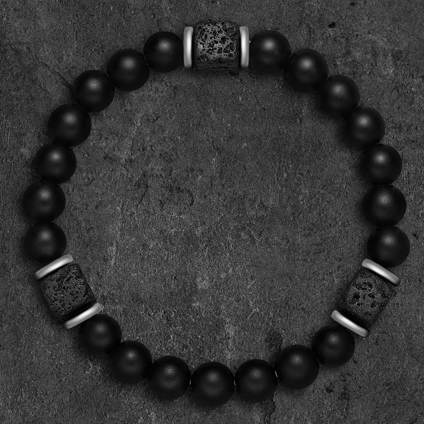 Black Frosted Square Volcanic Stone Father's Day Gift Bracelet