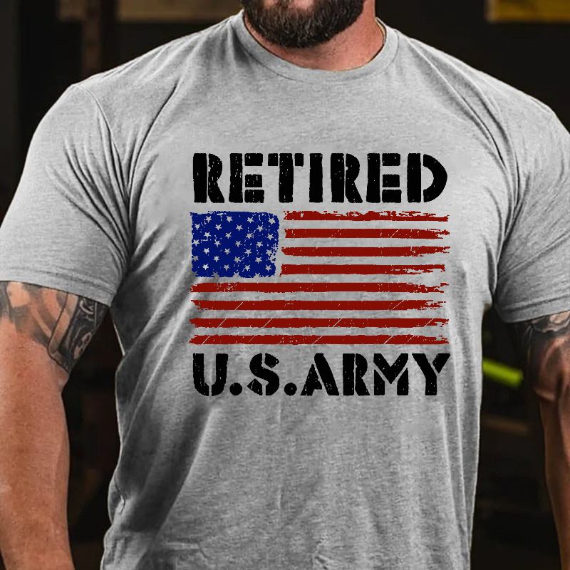 Vintage USA Flag Family Hero Proud Retired U.S Army Veteran T-shirt