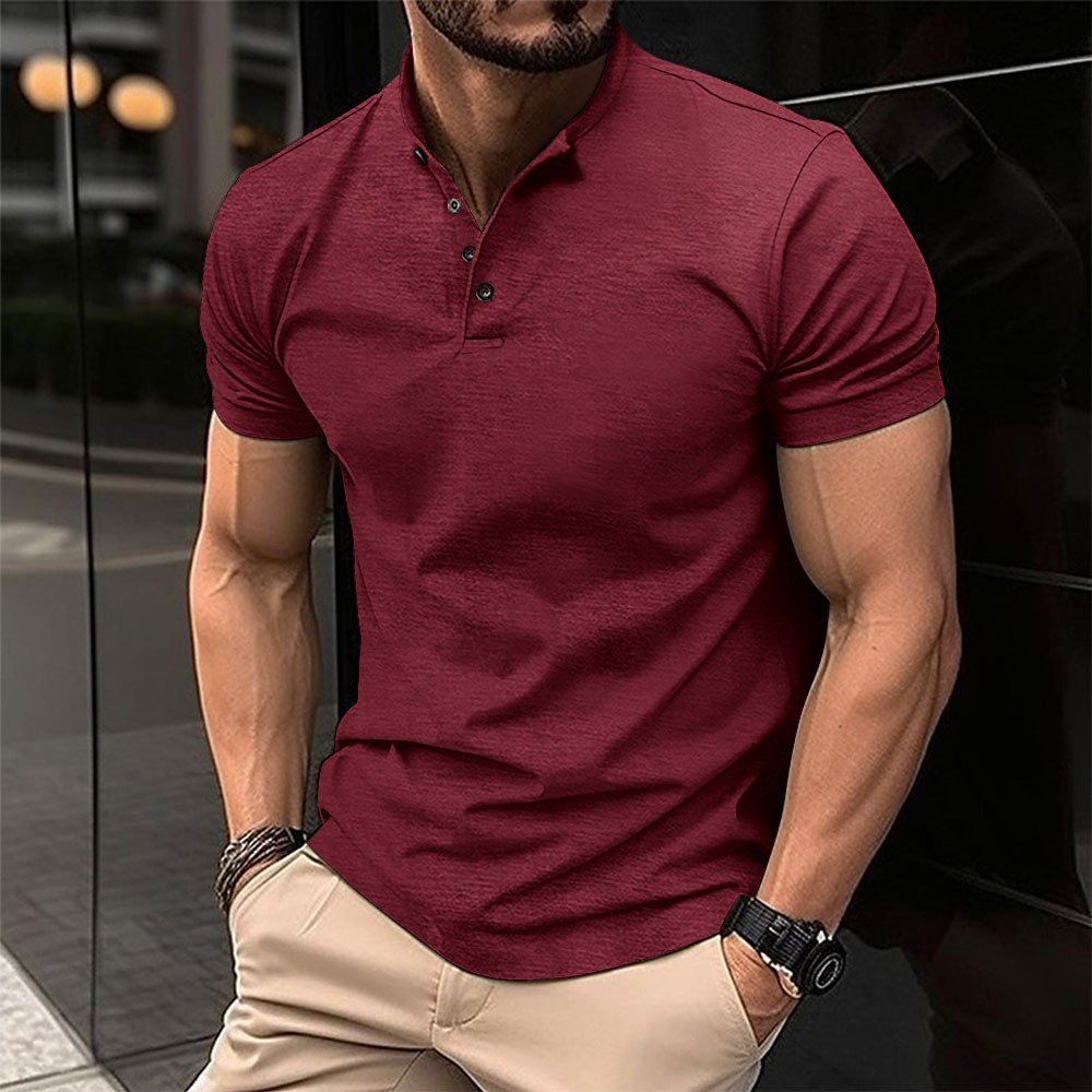 Henley Neck Polo Short Sleeve T-Shirt