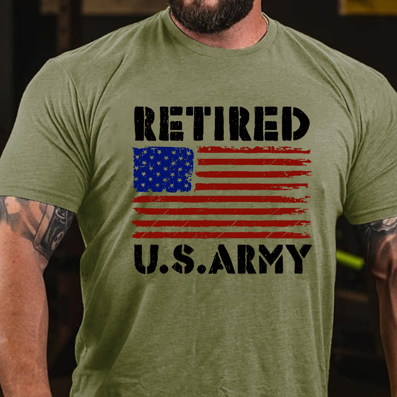 Vintage USA Flag Family Hero Proud Retired U.S Army Veteran T-shirt